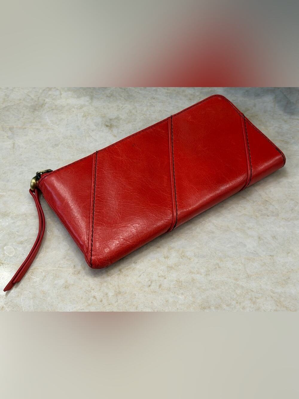 Hobo red leather wallet 7-1/2"